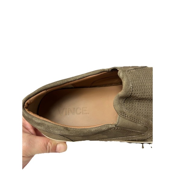 Vince Fletcher Men's 10.5 Suede Slip On Sneakers Perforated Olive Green Luxury - Picture 5 of 8